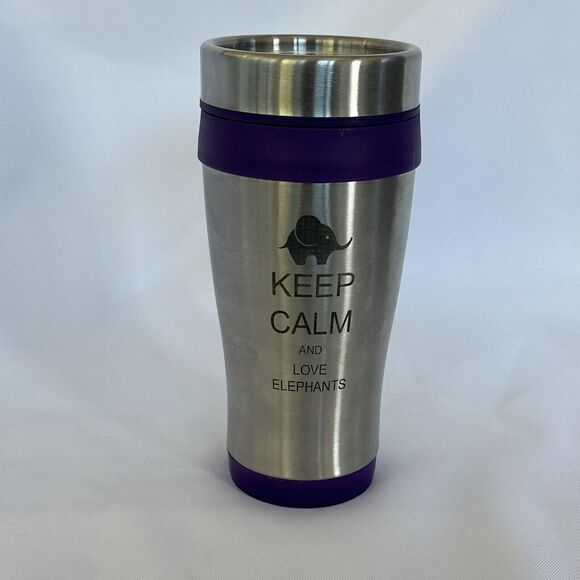 Stainless Steel Insulated 16oz Travel Mug Coffee Cup Keep Calm Love Elephants - Picture 11 of 11